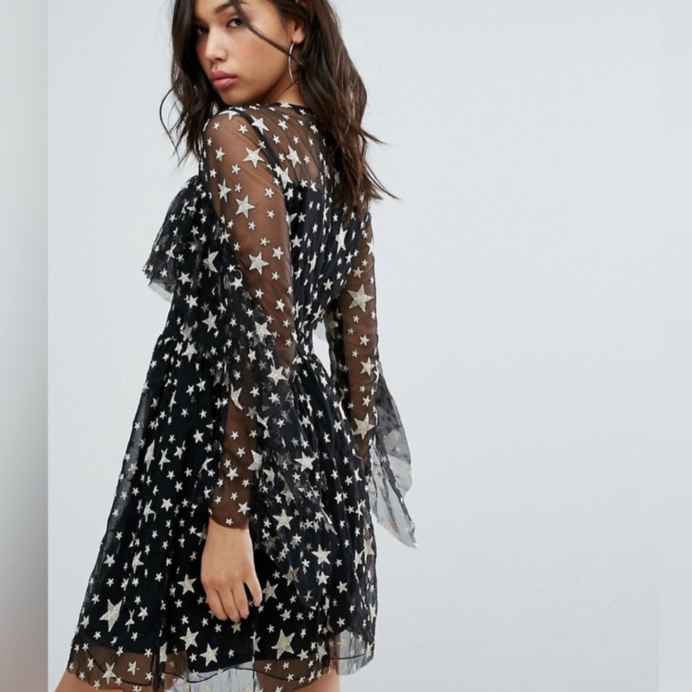Boohoo Black Sheer Dress with Star Pattern